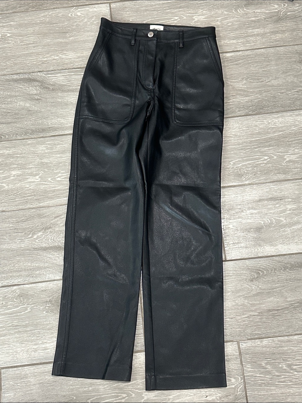 Wilfred Black Faux-Leather Straight Pants with Patch Pockets Aritzia